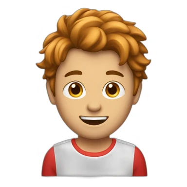 Homme cheveux bruns très court avec un t-shirt rouge sticker