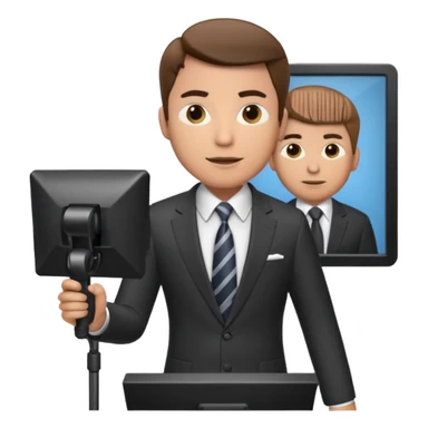 a male news anchor sits, with a screen with a prompter in front of him sticker