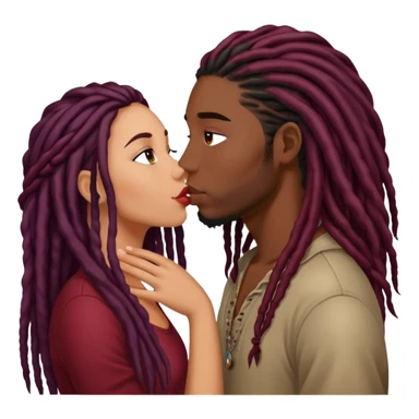 Dark Wine colored hair Latina long hair, kissing young black guy with dreads sticker