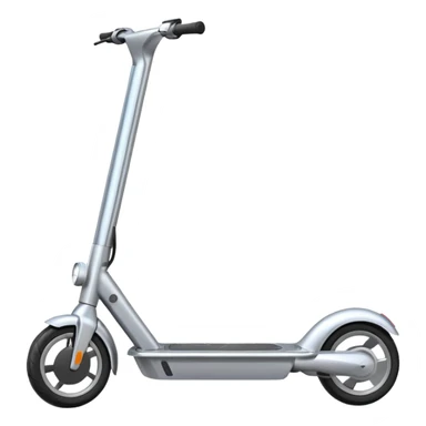 A futuristic electric scooter emoji made of silver chrome, sleek minimal frame, smooth metallic surface, subtle reflections, modern urban design, iOS emoji style, centered, clean white background sticker