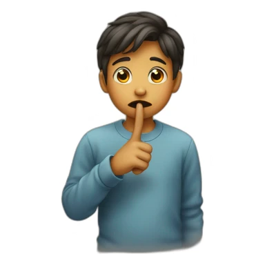 A boy with his finger in his mouth making the silence sign sticker