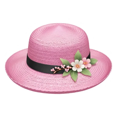 A pastel pink and white Sakura straw hat with Sakura flower sticker