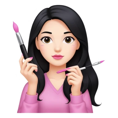 Pink Nail Tech with black long hair holding small acrylic brush sticker