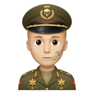generate a realistic Russian soldier, but with a bare skull instead of a head sticker