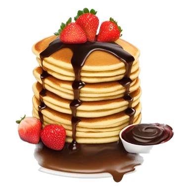 A stack of pancakes with strawberries and chocolate sauce on top sticker