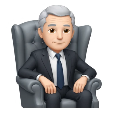 elderly businessman sitting in an armchair, wearing a formal suit and tie, gray hair, confident wise expression, corporate boss vibe, 3D cartoon style, mobile game icon style, clean background, no text, no watermark
 sticker