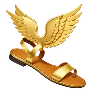 a single gold winged sandal of hermes (talaria), pointed down in mid air as if it is flying. minimalist. sticker