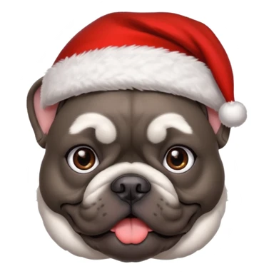 brunette woman with a dark grey French bulldog both wearing Santa sticker