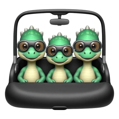Tres dinosaurios bebés grises cada uno subido en un carro tecnológico blanco con lentes de realidad virtual sticker