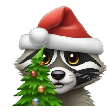 Santa Claus as a raccoon with a christmas tree sticker