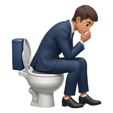 Man siting in a toilet bowl head down hands on the knee the side side view and dress sticker