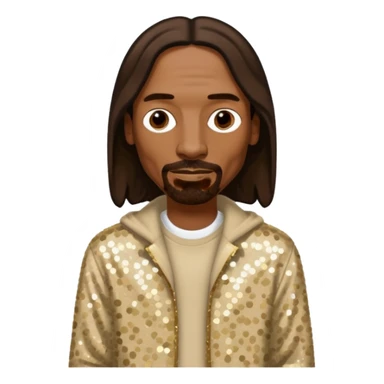 Snoop Dogg with long dark brown hair, beige sequin outfit sticker