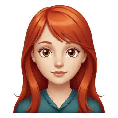 Long red hair white girl with bangs, hazel eyes, dimples  sticker