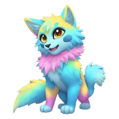 Anthro Fluffy Cool Cute Magical Elemental Shiny Colorful Neon Vibrant Colors Sparkle Kemono-style Chibi Fantasy-Animal-Fakémon-Pokémon-Hybrid Fur Sona Aesthetic Full Body sticker