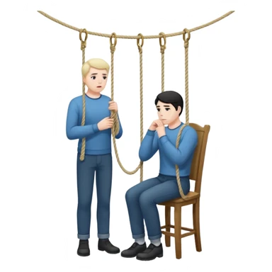 A man standing in the chair and looking at the hanging rope thinking to suicide  sticker