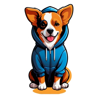 Dog wearing a hoodie sticker