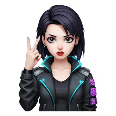 Woman with her tongue out in cyberpunk clothing and giving the middle finger. Looking naughty. sticker