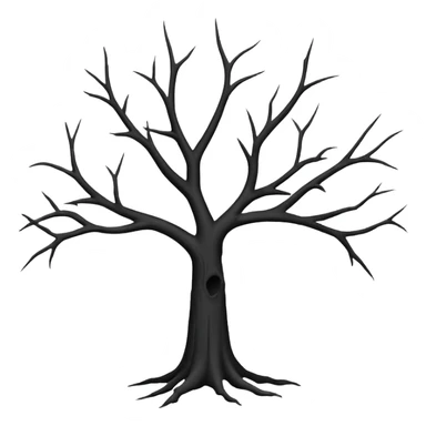 black dead tree silhouette, leafless, minimal style, few branches, simple shape, no background sticker