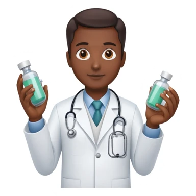A doctor named raman plants in one hand robo other hand as medicine sticker