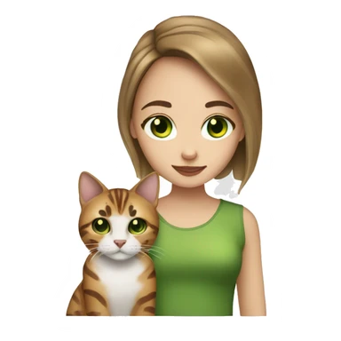 White skin girl with brown hair and a bengal cat with green eyes sticker