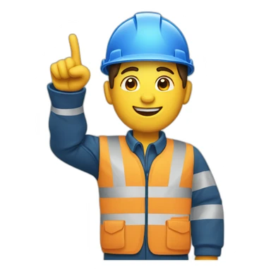 construction worker pointing left upwards in blue jacket sticker
