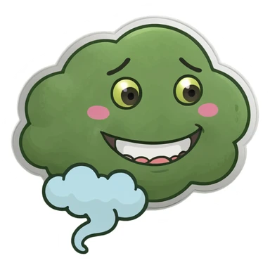 Smirking smile emoji farting with a fart cloud behind him sticker