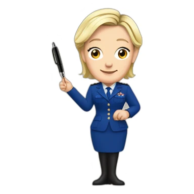 Marine Le Pen with a pen in her right hand and an iPhone 15 in her left hand  sticker