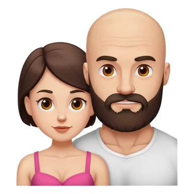 Muscular Bald man with a beard crazy in love with his young brunette wife  sticker