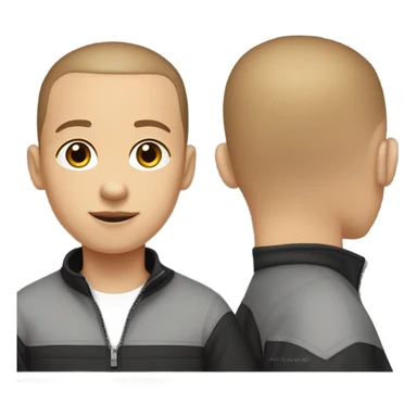 boy with very light brown skin, buzz cut, no facial hair, wearing a smart black quarter zip jumper with white t shirt underneath. sticker