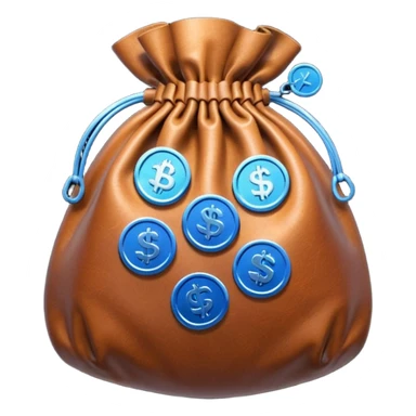 brown money bag with blue coins inside sticker