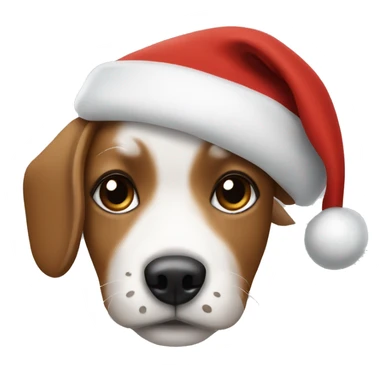 White with brown highlights small dog wearing a Santa hat sticker