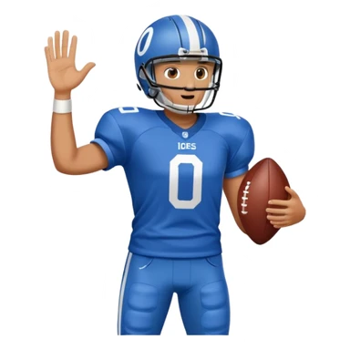 football player wearing blue jersey with number 0 sticker