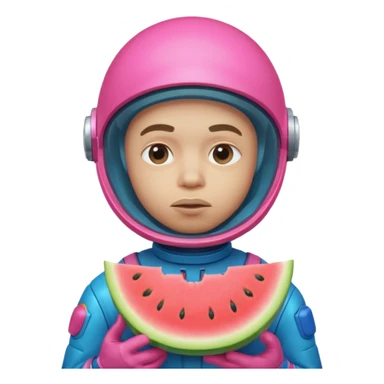 Neon pink and blue spaceman side eye eating melon looking suspicious sticker