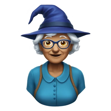 smart granny witch with glasses and blue hat  sticker