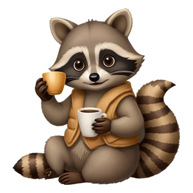 raccoon with a cup of hot coffee and a croissant  sticker