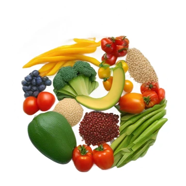 Look up on a large white round plate of healthy food sticker