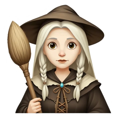 Baba Yaga sorceress woman holding a broom, old and wise sticker