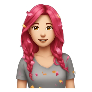 girl-long-straight-rosered-hair-throwing-confetti sticker