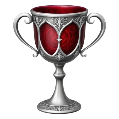 gothic silver chalice grail with detail on the outside and red wine inside sticker