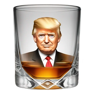 Whiskey glass with whiskey & an image of Donald Trumps face  sticker