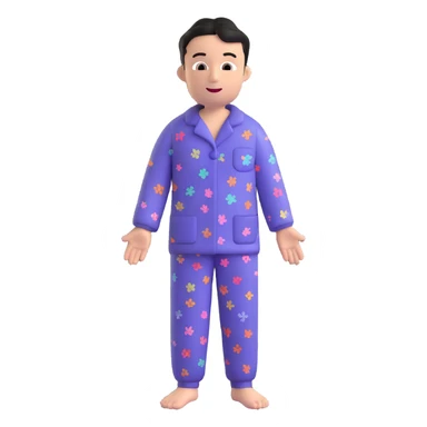 Transform this character into a psychiatric clinic patient wearing pajamas with the main color #6fe8f3. Keep the 3D funny style, add playful and lighthearted details, and make sure the pajamas are clearly visible. sticker