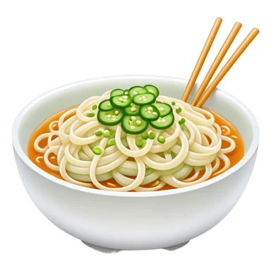 Liangpi Cold Skin Noodles with julienned cucumber and sesame sauce, simplified emoji style with bold outlines and bright colors, cartoon style Shaanxi cold appetizer sticker