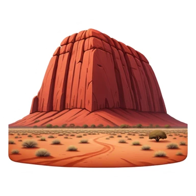 Cinematic Realistic Uluru Landmark Emoji, showcasing the massive, red monolith rising from the desert rendered with rich textures and warm, dramatic lighting. sticker