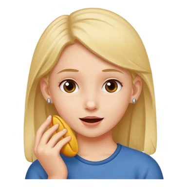 A girl holding an boys ear sticker