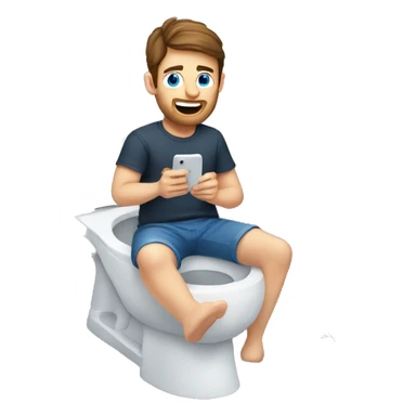White man with brunette hair and blue eyes sitting on the toilet holding a phone sticker