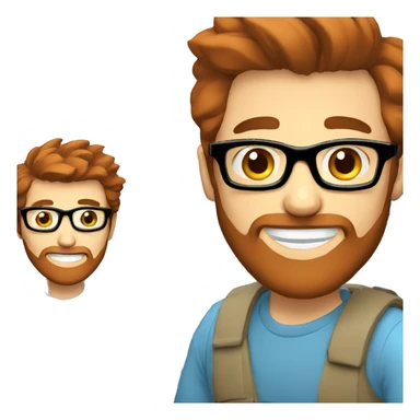 happy men with blue eyes, brown hair and red beard with glasses coding on computer sticker