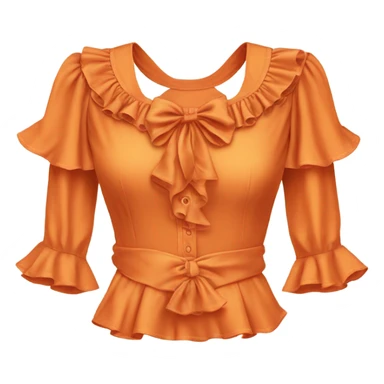 Realistic orange cut out crop top blouse. Ruffles. Isolated. Fancy sash sticker