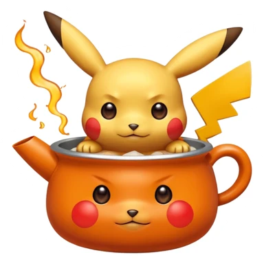 Un Pikachu rouge qui et triste avec des éclairs en fond et il a fait caca et pipi dans un pot orange et une montagne derrière  sticker