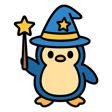 A penguin wizard in color outline style sticker