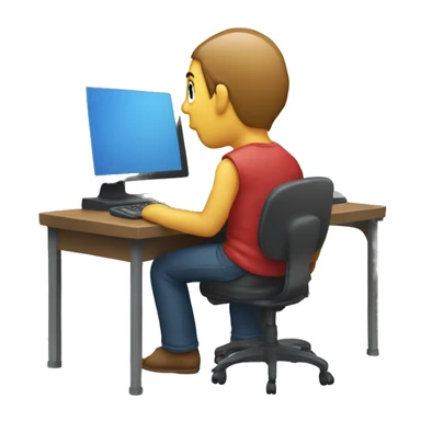 a person editing on a computer, viewed from behind. The person should be seated at a desk, with a computer screen in front of them displaying indistinct editing tools or a timeline.  sticker